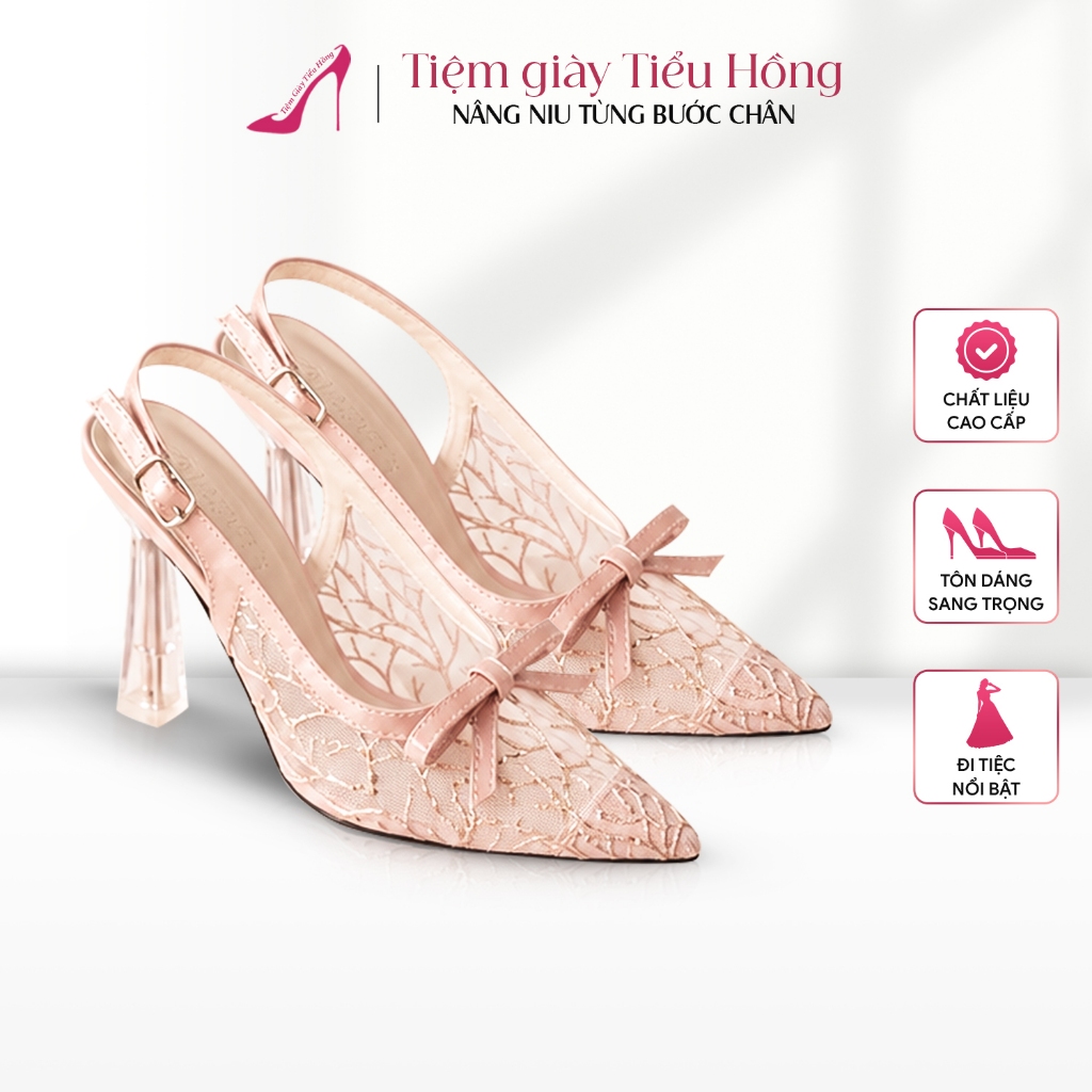 Giày Cao Gót Nữ Ren Lưới Sương Mai Nơ Thắt Điệu Đà Giày Mũi Nhọn Gót MiKa Tiệm Giày Tiểu Hồng TH46