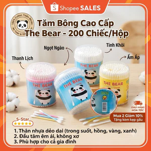 🐼 HỘP 200 TĂM BÔNG THE BEAR CAO CẤP - 100% COTTON TỰ NHIÊN, AN TOÀN CHO CẢ GIA ĐÌNH 🐼