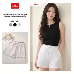 Quần đùi sooc nữ CARDINA chất liệu cotton tổ ong dáng A cạp chun có phối 6QSA06