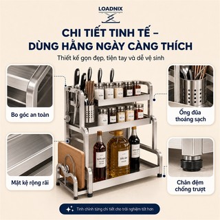 LOADNIX Kệ Gia Vị Inox 304 Cao Cấp Đa Năng Kệ Đựng Hũ Gia Vị Bếp Nhà 2/3 Tầng Tối Ưu Không Gian Dễ Lắp Đặt Chịu Lực Tốt