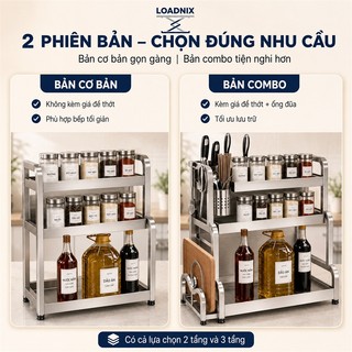 LOADNIX Kệ Gia Vị Inox 304 Cao Cấp Đa Năng Kệ Đựng Hũ Gia Vị Bếp Nhà 2/3 Tầng Tối Ưu Không Gian Dễ Lắp Đặt Chịu Lực Tốt