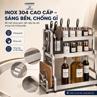 LOADNIX Kệ Gia Vị Inox 304 Cao Cấp Đa Năng Kệ Đựng Hũ Gia Vị Bếp Nhà 2/3 Tầng Tối Ưu Không Gian Dễ Lắp Đặt Chịu Lực Tốt