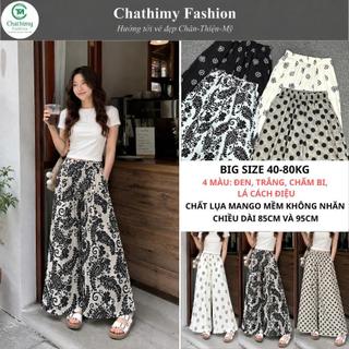 Quần Suông Nữ Dáng Váy Ống Rộng Big Size 40-80KG Lụa Mango Mềm Mát Lưng Thun 85cm 95cm 4 Màu