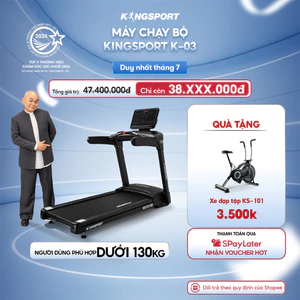 Máy chạy bộ KINGSPORT K-03 đơn năng, tốc độ tối đa 20km/h, 24 chương trình luyện tập