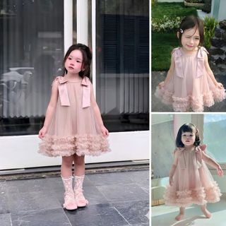 Váy Cho Bé Gái, Váy Công Chúa Cho Bé Gái Thiết Kế Kèm Nơ Vai Bồng Bềnh Xinh Xắn Dễ Thương