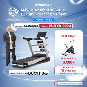 CHỈ GIAO MIỀN BẮC | Máy chạy bộ KINGSPORT Luxury KS-2050 tốc độ đến 18,8km/h, 12 bài luyện tập, tra dầu tự động