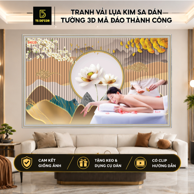 Tranh dán tường SPA DƯỠNG SINH tranh 3D vải lụa nhiều kích thước lựa chọn....