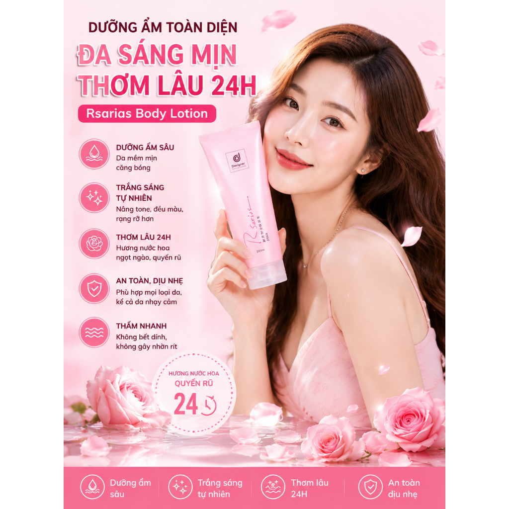 Kem Dưỡng Thể Rsarias 200ml Chính Hãng Thái Lan - Dưỡng Ẩm Sâu, Da Mềm Mịn, Hương Nước Hoa, Thơm Lâu