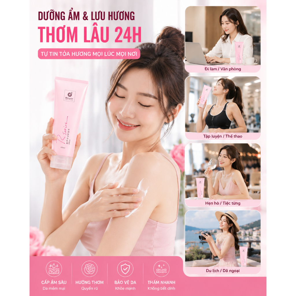 Kem Dưỡng Thể Rsarias 200ml Chính Hãng Thái Lan - Dưỡng Ẩm Sâu, Da Mềm Mịn, Hương Nước Hoa, Thơm Lâu
