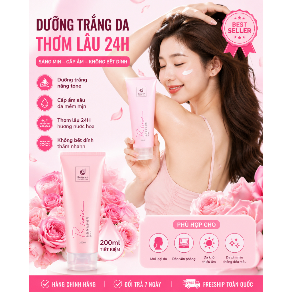 Kem Dưỡng Thể Rsarias 200ml Chính Hãng Thái Lan - Dưỡng Ẩm Sâu, Da Mềm Mịn, Hương Nước Hoa, Thơm Lâu