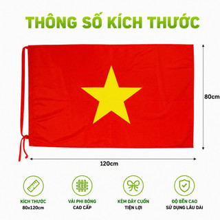 Cờ Quốc Kỳ Việt Nam Có Dây Cuốn Cán 80x120cm GD299 - Cờ Đỏ Sao Vàng Tổ Quốc Vải Satanh Vải Bóng Đẹp