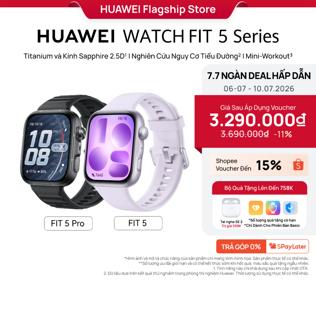 Đồng Hồ Thông Minh HUAWEI WATCH FIT 5 Series |Titanium & Kính Sapphire 2.5D| Nghiên Cứu Nguy Cơ Tiểu Đường| Mini-Workout