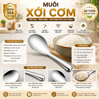Muôi Xới Cơm Inox SUS 304 Cao Cấp - Muỗng Vá Cơm Sáng Bóng, Cách Nhiệt, Tiện Lợi Dùng Hàng Ngày