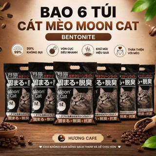 [HÀNG CHÍNH HÃNG] Bao 6 túi cát vệ sinh cho mèo Nhật đen Bentonite hương thơm Moon Cat 54L