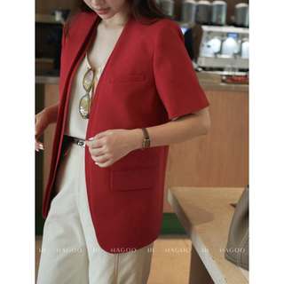Áo blazer không ve hai vạt HAGOO thiết kế tay ngắn thiết kế cổ cong mềm mại trẻ trung [B8137]