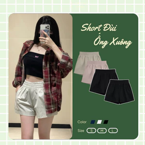 Quần Short Đùi Nữ Phồng Ống Rộng Cạp Chun Cao Màu Xanh Than Vải Kaki Cotton Thoáng Mát-QS001