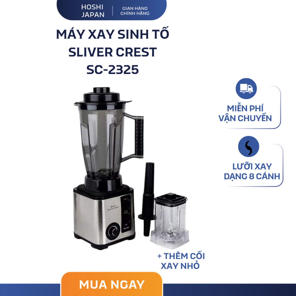 [Vỏ Inox +Tặng 2 cối ] Máy Xay Sinh Tố Công Nghiệp NEW SLIVEL CREST 9500, Dao Cắt 8 Lưỡi