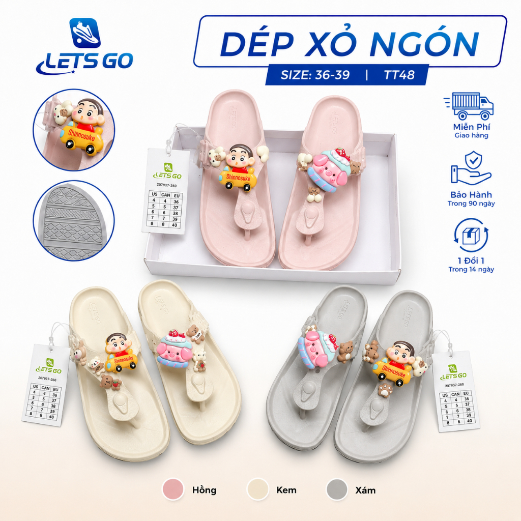 Dép kẹp nữ kèm charm cute đế cao 3cm, dép xỏ ngón đi biển chống trượt phong cách Hàn Quốc - LETS GO