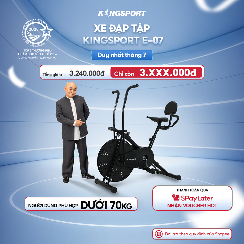 [KOL] Xe đạp tập KINGSPORT Classic E-07, ghế tựa phù hợp người lớn tuổi, đồng hồ thông minh