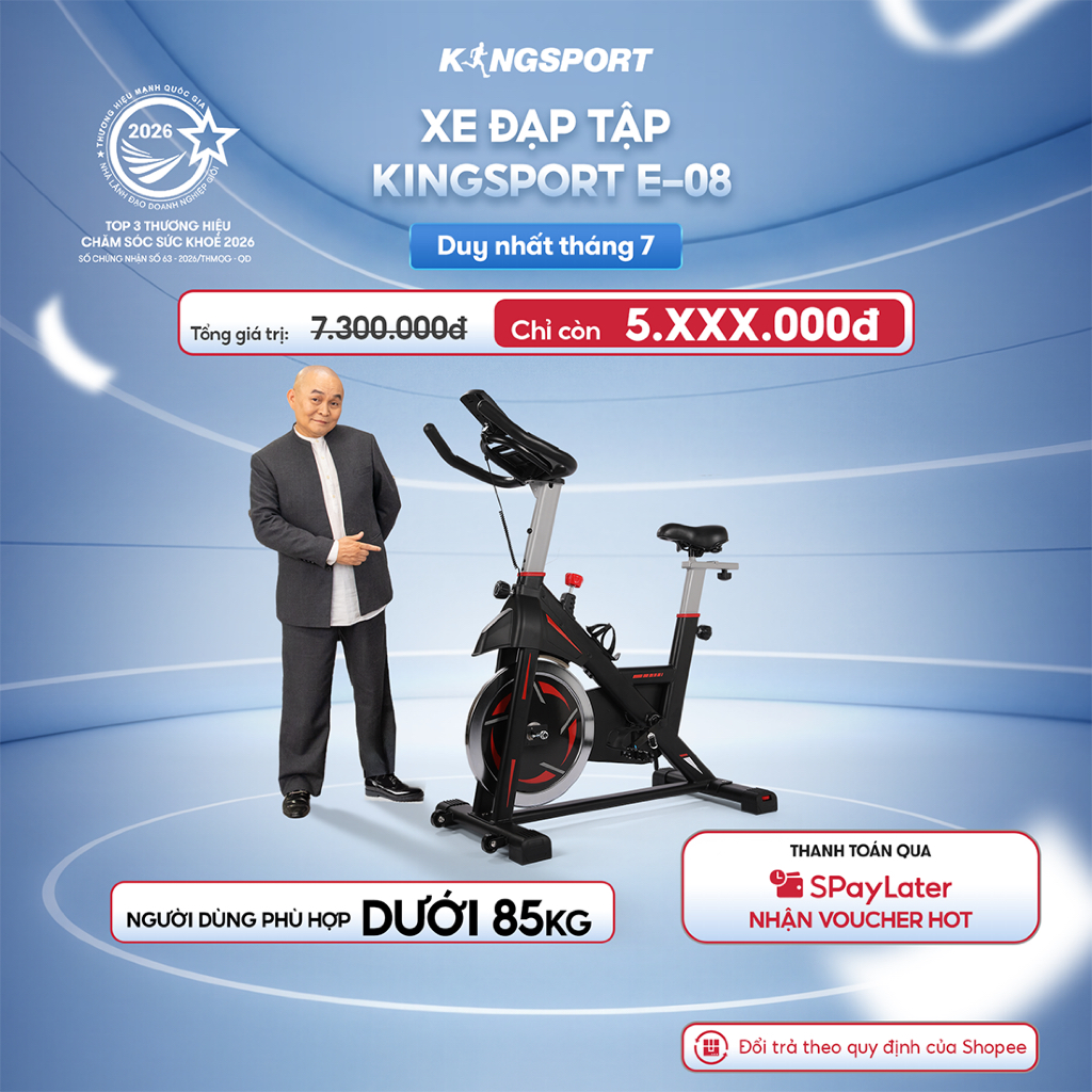 Xe đạp tập KINGSPORT Stronger E-08 bánh đà 6kg, kháng lực từ tính êm ái