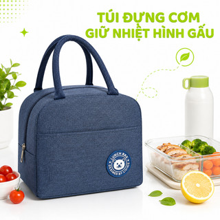 Túi Giữ Nhiệt Đựng Cơm Văn phòng Hình Gấu GD297 - Túi Đựng Hộp Cơm Giữ Nhiệt Chống Thấm Lót Bạc
