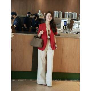 Áo blazer không ve hai vạt HAGOO thiết kế tay ngắn thiết kế cổ cong mềm mại trẻ trung [B8137]