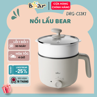 Nồi Lẩu Điện Mini Bear 1.2L DRG-C12K1 Nấu Mì Đa Năng Chống Dính An Toàn Tự Động Ngắt Bảo Hành 18T