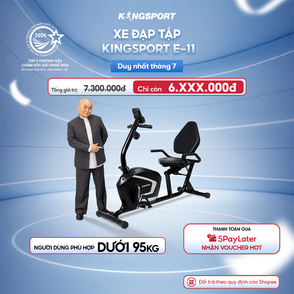 Xe đạp tập KINGSPORT E-11 đồng hồ điện tử thông minh, kháng lực từ tính với 8 cấp độ