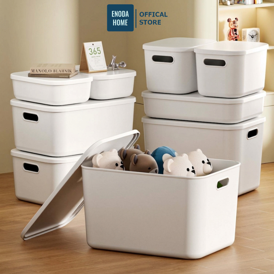 Hộp Đựng Đồ Có Nắp Enoda Home Màu Trắng Cao Cấp Để Bàn Decor Nhiều Kích Thước Q003