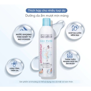Xịt khoáng Evoluderm Atomiseur Eau Pure dưỡng ẩm làm dịu và bảo vệ làn da suốt cả ngày dài