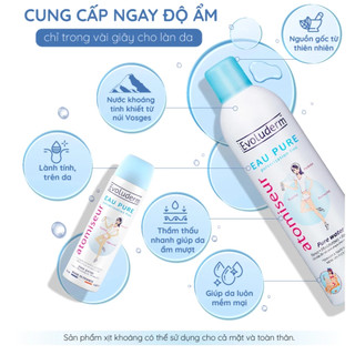 Xịt khoáng Evoluderm Atomiseur Eau Pure dưỡng ẩm làm dịu và bảo vệ làn da suốt cả ngày dài