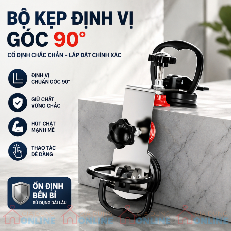 Dụng cụ kẹp hít cố định 2 góc cạnh mép gạch kính ốp lát tường đứng