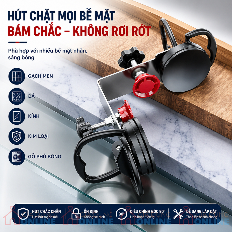 Dụng cụ kẹp hít cố định 2 góc cạnh mép gạch kính ốp lát tường đứng