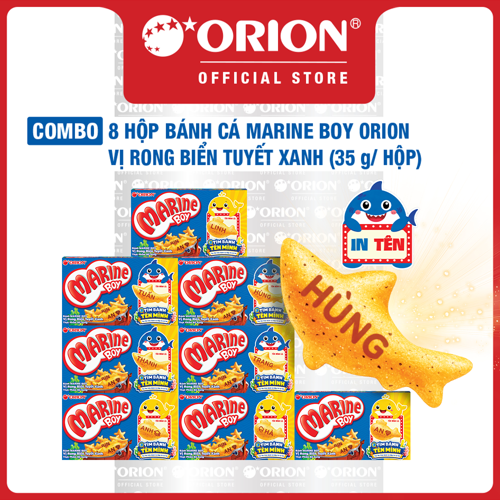 Combo 8 Hộp bánh Cá Marine Boy Orion vị Rong Biển Tuyết Xanh 35g/hộp