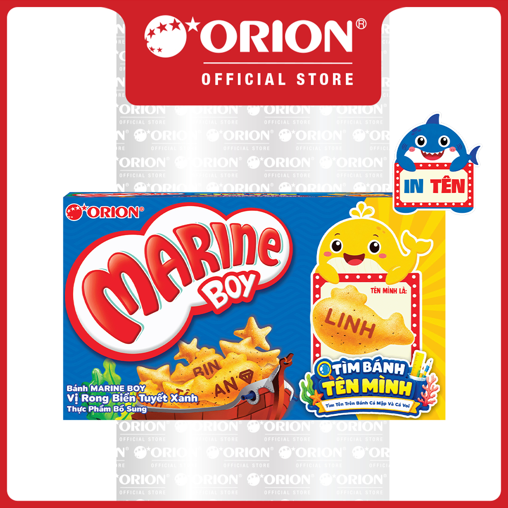 Combo 8 Hộp bánh Cá Marine Boy Orion vị Rong Biển Tuyết Xanh 35g/hộp