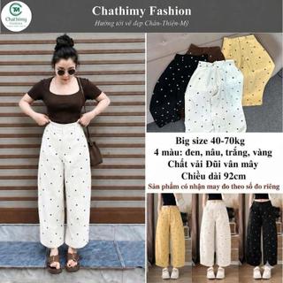 Quần Baggy Thụng Nữ Hình Trám Bigsize 40-70KG Cạp Khóa Trước Chun Sau Đũi Vân Mây Mềm Mát Dài 92cm Phù Hợp Đi Chơi Học C
