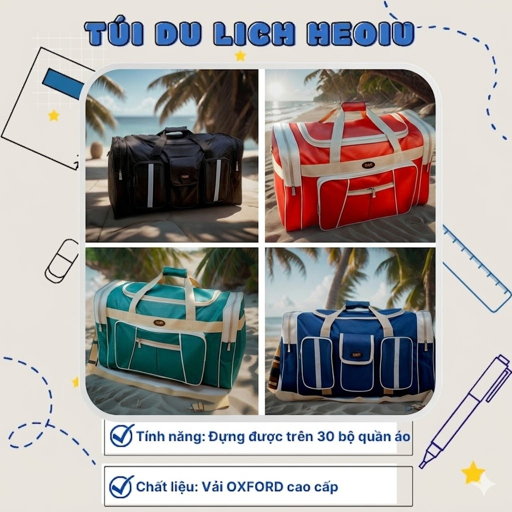 Túi du lịch cỡ lớn đựng quần áo nhiều ngăn rộng rãi có quai xách có thể gấp gọn tiện lợi chất liệu vải chống thấm nước