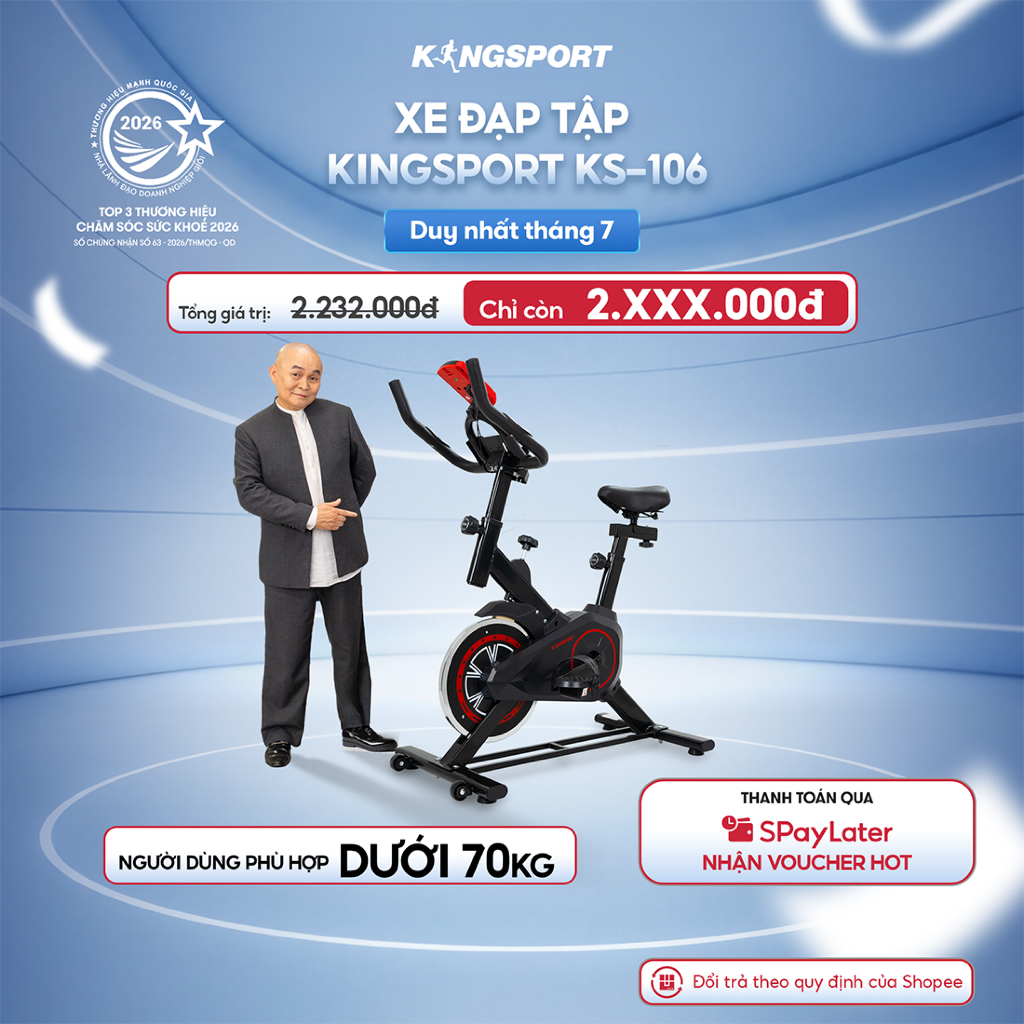Xe đạp tập KINGSPORT KS-106 với khung sườn chắc chắn, tích hợp đồng hồ đo lường chỉ số