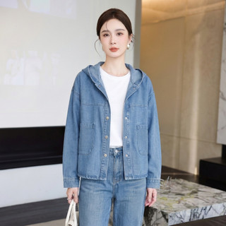Áo khoác JEAN nữ MOLADY form suông wash vintage có nón dáng relaxed K643