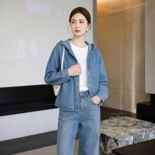 Áo khoác JEAN nữ MOLADY form suông wash vintage có nón dáng relaxed K643