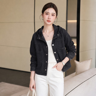 Áo khoác JEAN nữ MOLADY form suông wash vintage có nón dáng relaxed K643