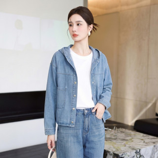 Áo khoác JEAN nữ MOLADY form suông wash vintage có nón dáng relaxed K643