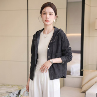 Áo khoác JEAN nữ MOLADY form suông wash vintage có nón dáng relaxed K643