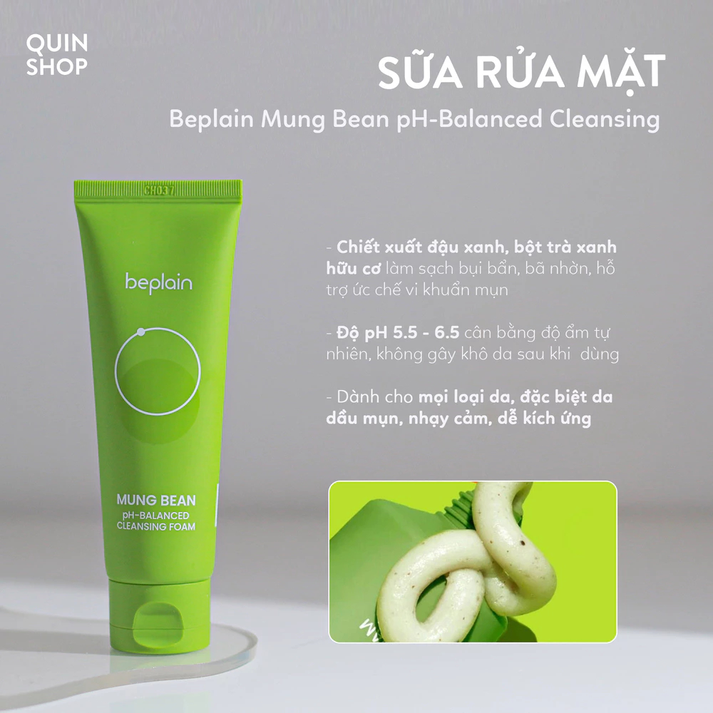 Sữa Rửa Mặt Da Dầu Mụn Giúp Giảm Mụn Làm Sạch Dịu Da Beplain Mung Bean Ph-Balanced Cleansing Foam