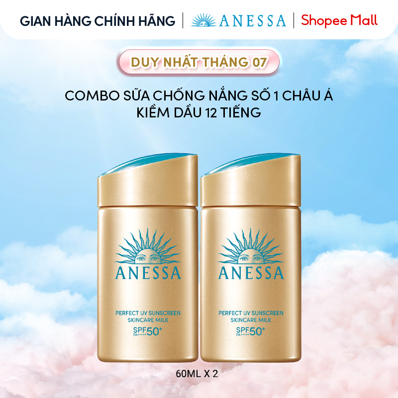 Combo Sữa chống nắng dưỡng da kiềm dầu bảo vệ hoàn hảo Anessa Gold Milk SPF50+ PA++++ 60mlx2