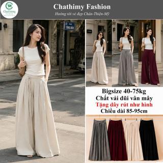 Quần Suông Dáng Váy Ống Rộng Nữ Bigsize 40-75KG, Chất Đũi Vân Mây Mềm Mát, Chun Sau Co Giãn Thoải Mái, Thời Trang Chathi