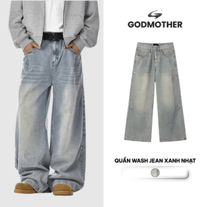 Quần Wash Jeans Form Rộng Xanh Nhạt GODMOTHER Quần Ống Rộng Wide Leg Nam Nữ Unisex