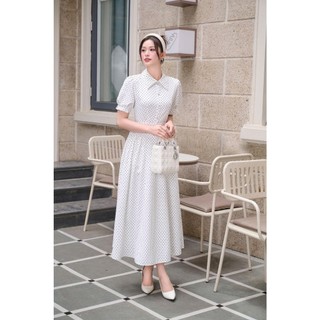 Đầm Nữ 𝐂𝐂𝐇𝐀𝐓 Dáng Xòe Elise Họa Tiết Chấm Bi Trẻ Trung Chất Liệu Tuytsi Cao Cấp 16VNS2024XT