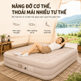 Đệm hơi gấp gọn 1/2/3 người, Queen size tự động, có bơm điện/sạc, tặng gối ngủ. Dày êm, dùng trong nhà, du lịch, cắm trạ