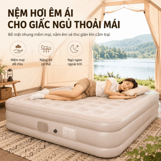 Đệm hơi gấp gọn 1/2/3 người, Queen size tự động, có bơm điện/sạc, tặng gối ngủ. Dày êm, dùng trong nhà, du lịch, cắm trạ